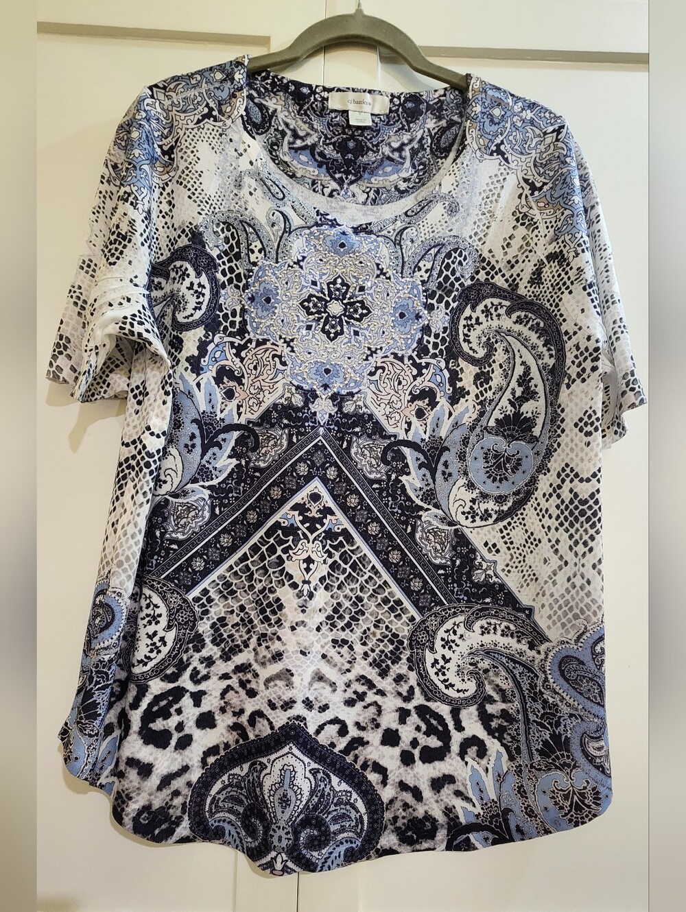 Women's Blue Paisley Print Short Sleeve Top